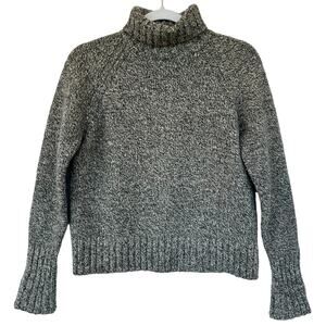 VTG Express Merino Wool Knit Turtle Neck Sweater Women M Green Cropped Pullover